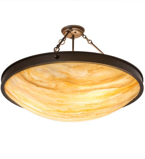 Meyda Lighting Dionne 30" 3-Light Cafe Noir Semi-flush Mount Light With Beige Travertine Idalight Shade Glass