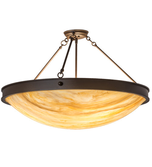 Meyda Lighting Dionne 30" 3-Light Cafe Noir Semi-flush Mount Light With Beige Travertine Idalight Shade Glass