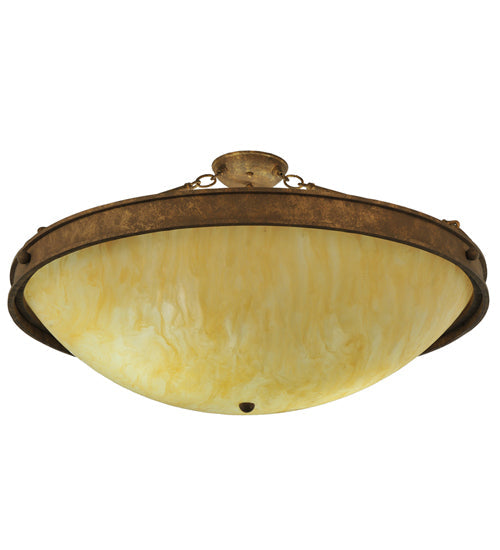 Meyda Lighting Dionne 30" 3-Light Pompeii Gold Semi-flush Mount Light With Beige Sahara Taupe Idalight Shade
