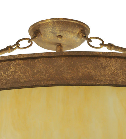 Meyda Lighting Dionne 30" 3-Light Pompeii Gold Semi-flush Mount Light With Beige Sahara Taupe Idalight Shade