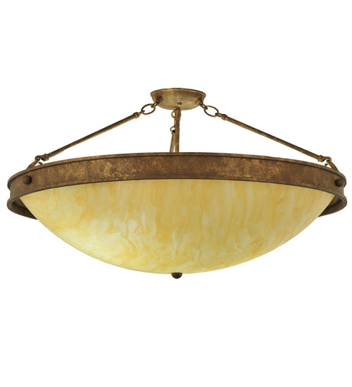 Meyda Lighting Dionne 30" 3-Light Pompeii Gold Semi-flush Mount Light With Beige Sahara Taupe Idalight Shade