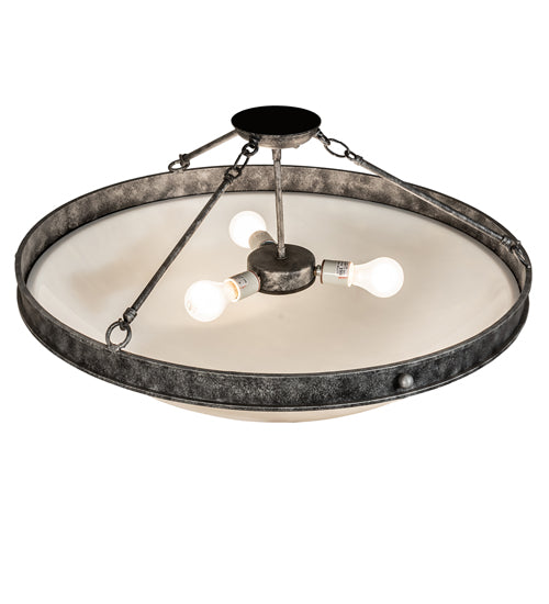 Meyda Lighting Dionne 31" 3-Light Gunmetal Semi-flush Mount Light With Ivory Linen Idalight Shade