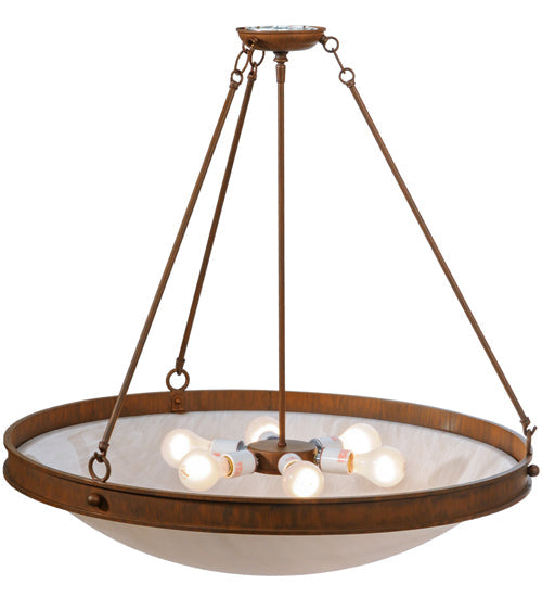 Meyda Lighting Dionne 31" 6-Light Rustic Iron Inverted Pendant Light With Fleshtone Idalight Shade Glass