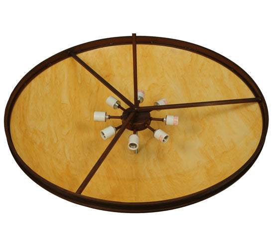 Meyda Lighting Dionne 36" 8-Light Rustic Iron Inverted Pendant Light With Tawnyrock Idalight Shade Glass