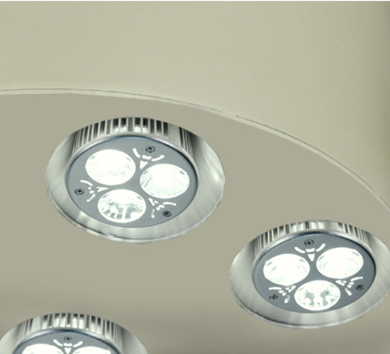 Meyda Lighting Discovery 12" 9-Light LED Pewter Flush Mount Light With White Shade