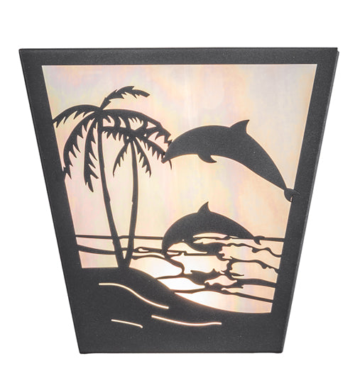 Meyda Lighting Dolphin Dance 12" 2-Light Gunmetal Gray Wall Sconce With White Iridescent Shade Glass