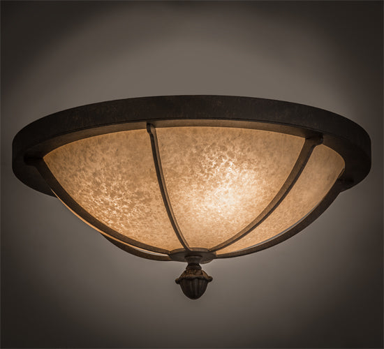 Meyda Lighting Dominga 16" 3-Light Chestnut Flush Mount Light With Beige Turisomo Art Shade Glass