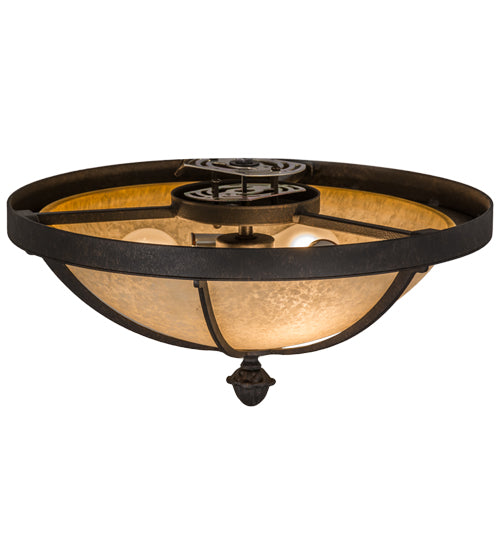 Meyda Lighting Dominga 16" 3-Light Chestnut Flush Mount Light With Beige Turisomo Art Shade Glass