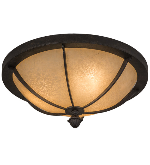 Meyda Lighting Dominga 16" 3-Light Chestnut Flush Mount Light With Beige Turisomo Art Shade Glass