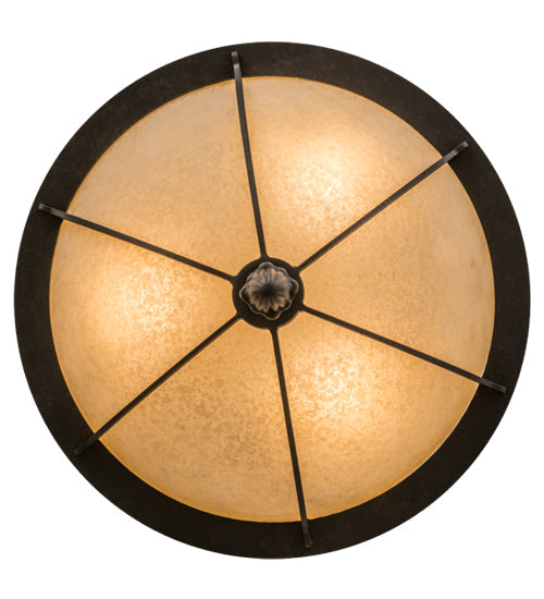 Meyda Lighting Dominga 16" 3-Light Chestnut Flush Mount Light With Beige Turisomo Art Shade Glass