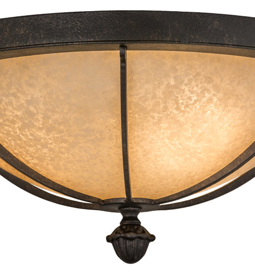 Meyda Lighting Dominga 16" 3-Light Chestnut Flush Mount Light With Beige Turisomo Art Shade Glass