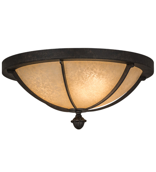 Meyda Lighting Dominga 16" 3-Light Chestnut Flush Mount Light With Beige Turisomo Art Shade Glass