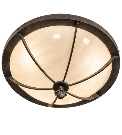 Meyda Lighting Dominga 16" 3-Light Golden Bronze Flush Mount Light With Creme Carrara Idalight Shade
