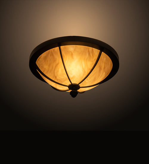 Meyda Lighting Dominga 16" 3-Light Wrought Iron Flush Mount Light With Beige Travertine Idalight Shade