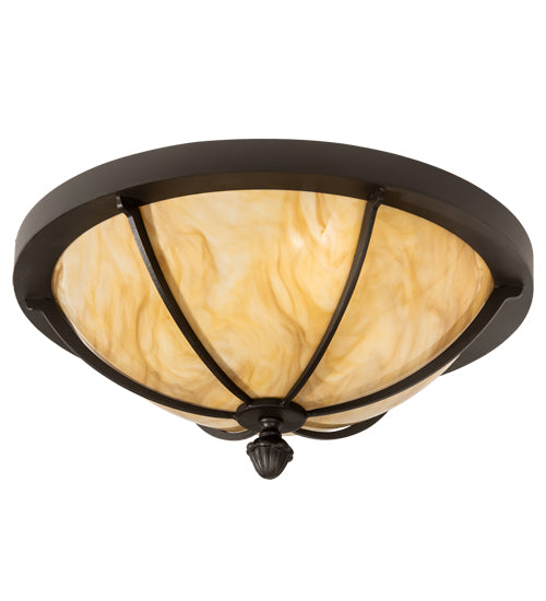 Meyda Lighting Dominga 16" 3-Light Wrought Iron Flush Mount Light With Beige Travertine Idalight Shade