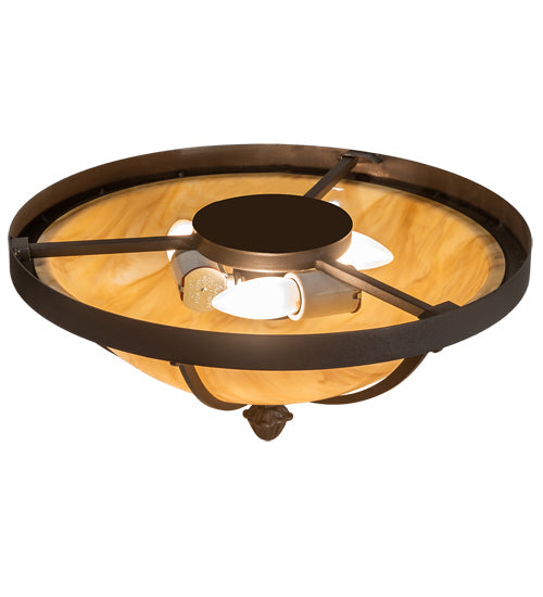 Meyda Lighting Dominga 16" 3-Light Wrought Iron Flush Mount Light With Beige Travertine Idalight Shade