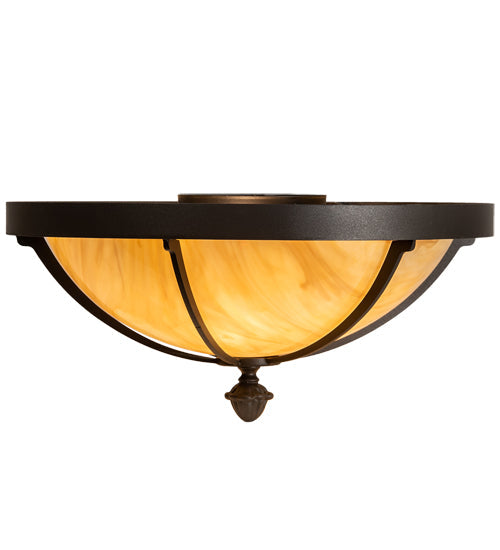 Meyda Lighting Dominga 16" 3-Light Wrought Iron Flush Mount Light With Beige Travertine Idalight Shade