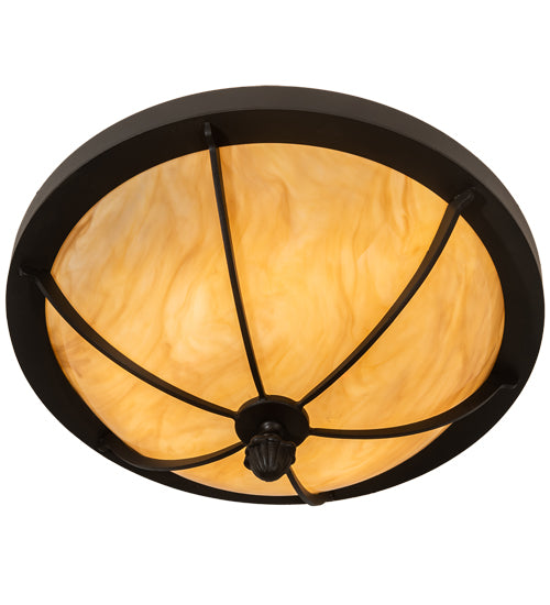 Meyda Lighting Dominga 16" 3-Light Wrought Iron Flush Mount Light With Beige Travertine Idalight Shade