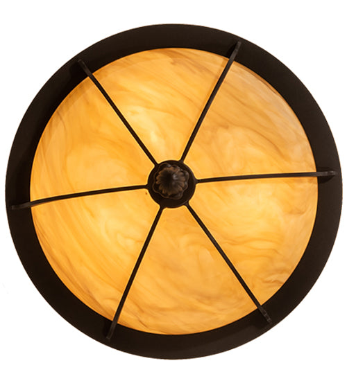Meyda Lighting Dominga 16" 3-Light Wrought Iron Flush Mount Light With Beige Travertine Idalight Shade