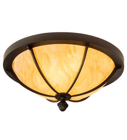 Meyda Lighting Dominga 16" 3-Light Wrought Iron Flush Mount Light With Beige Travertine Idalight Shade