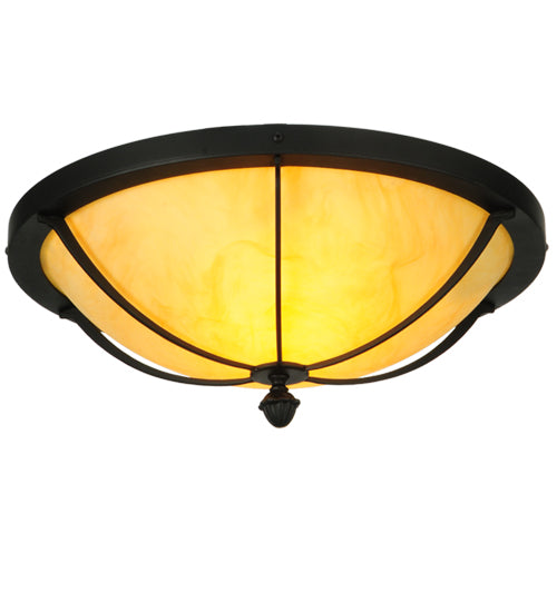 Meyda Lighting Dominga 20" 2-Light Blackwash Flush Mount Light With Beige Tawnyrock Idalight Shade Glass