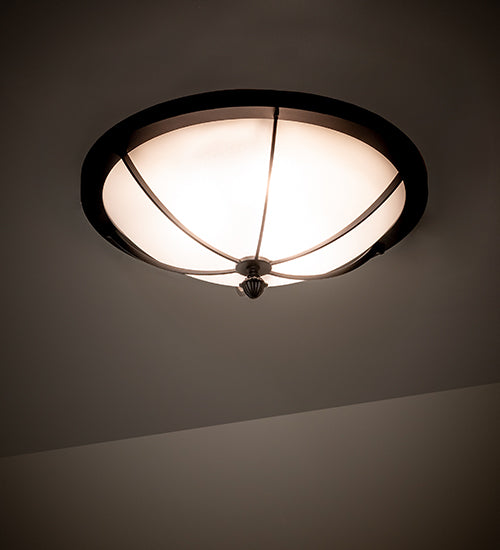 Meyda Lighting Dominga 20" 3-Light Textured Black Flush Mount Light With Contrail Mist Frosted Idalight Shade