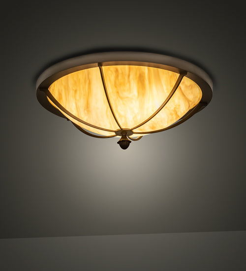 Meyda Lighting Dominga 20" 3-Light Wrought Iron Flush Mount Light With Beige Travertine Idalight Shade