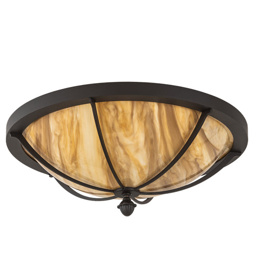 Meyda Lighting Dominga 20" 3-Light Wrought Iron Flush Mount Light With Beige Travertine Idalight Shade
