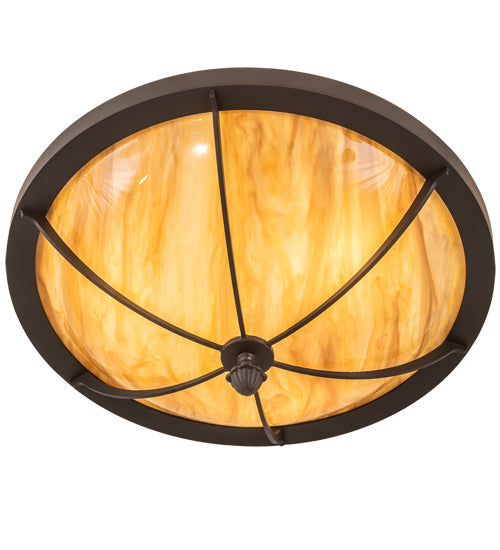 Meyda Lighting Dominga 20" 3-Light Wrought Iron Flush Mount Light With Beige Travertine Idalight Shade
