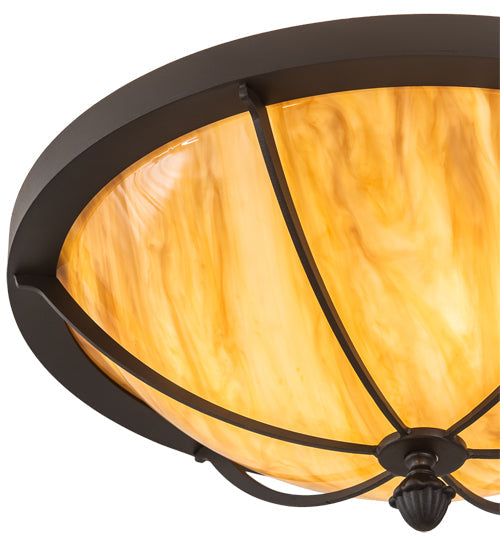 Meyda Lighting Dominga 20" 3-Light Wrought Iron Flush Mount Light With Beige Travertine Idalight Shade