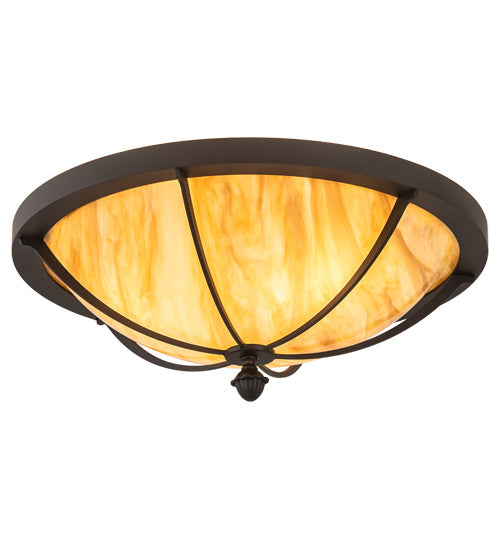 Meyda Lighting Dominga 20" 3-Light Wrought Iron Flush Mount Light With Beige Travertine Idalight Shade