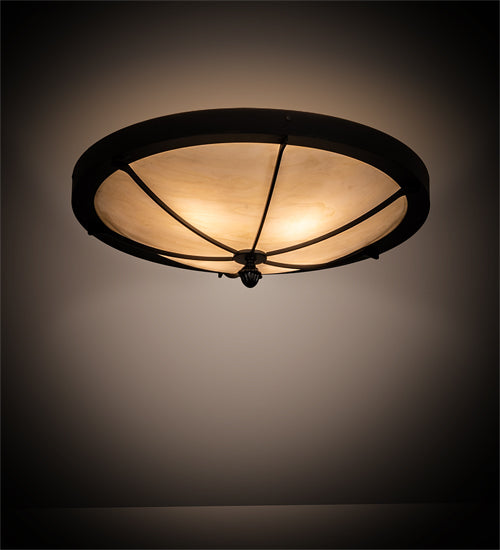 Meyda Lighting Dominga 22" 4-Light Black Satin Wrought Iron Flush Mount Light With Creme Carrara Idalight Shade