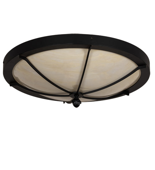 Meyda Lighting Dominga 22" 4-Light Black Satin Wrought Iron Flush Mount Light With Creme Carrara Idalight Shade