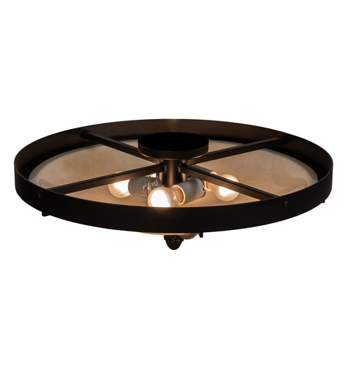 Meyda Lighting Dominga 22" 4-Light Black Satin Wrought Iron Flush Mount Light With Creme Carrara Idalight Shade