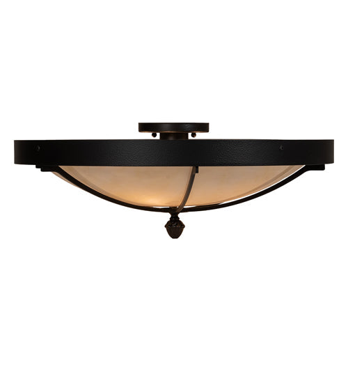 Meyda Lighting Dominga 22" 4-Light Black Satin Wrought Iron Flush Mount Light With Creme Carrara Idalight Shade