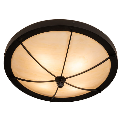 Meyda Lighting Dominga 22" 4-Light Black Satin Wrought Iron Flush Mount Light With Creme Carrara Idalight Shade