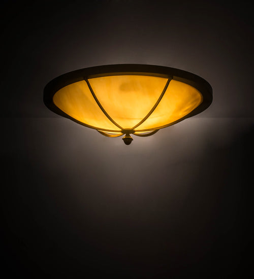 Meyda Lighting Dominga 24" 2-Light Chestnut Flush Mount Light With Beige Tawnyrock Idalight Shade Glass