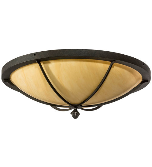 Meyda Lighting Dominga 24" 2-Light Chestnut Flush Mount Light With Beige Tawnyrock Idalight Shade Glass