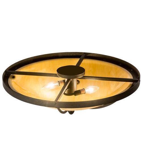 Meyda Lighting Dominga 24" 2-Light Chestnut Flush Mount Light With Beige Tawnyrock Idalight Shade Glass