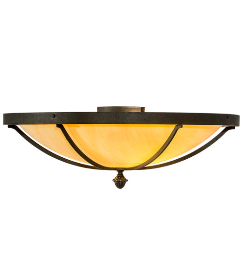 Meyda Lighting Dominga 24" 2-Light Chestnut Flush Mount Light With Beige Tawnyrock Idalight Shade Glass