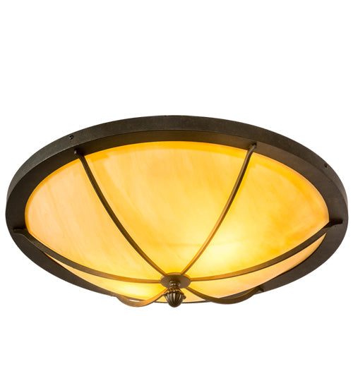 Meyda Lighting Dominga 24" 2-Light Chestnut Flush Mount Light With Beige Tawnyrock Idalight Shade Glass