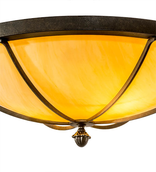 Meyda Lighting Dominga 24" 2-Light Chestnut Flush Mount Light With Beige Tawnyrock Idalight Shade Glass