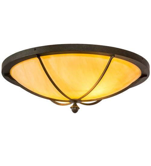 Meyda Lighting Dominga 24" 2-Light Chestnut Flush Mount Light With Beige Tawnyrock Idalight Shade Glass
