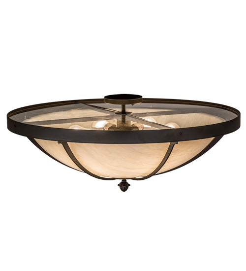 Meyda Lighting Dominga 30" 6-Light Oil Rubbed Bronze Flush Mount Light With Beige Botticino Idalight Shade Glass