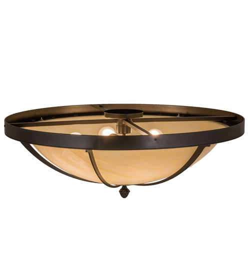 Meyda Lighting Dominga 30" 6-Light Timeless Bronze Flush Mount Light With Botticino Idalight Shade Glass