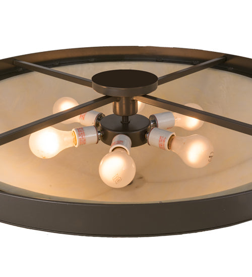 Meyda Lighting Dominga 30" 6-Light Timeless Bronze Flush Mount Light With Botticino Idalight Shade Glass