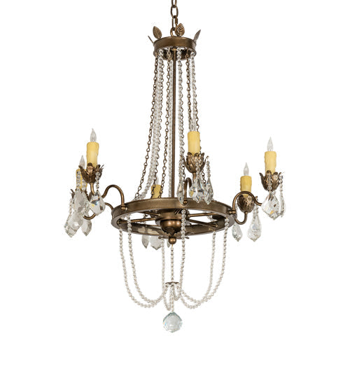Meyda Lighting Dominique 28" 6-Light Black Hills Gold Chandelier With Ivory Faux Candlelight