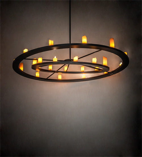 Meyda Lighting Donner 95" 24-Light Solar Black Chandelier With Amber Shade