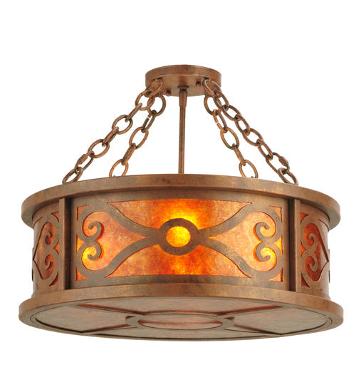 Meyda Lighting Donya 20" 4-Light Red Rust Semi-flush Mount Ceiling Light With Amber Mica Shade Glass