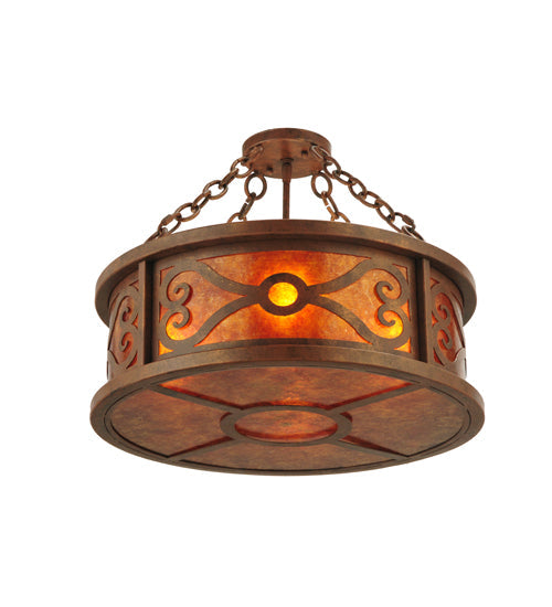 Meyda Lighting Donya 20" 4-Light Red Rust Semi-flush Mount Ceiling Light With Amber Mica Shade Glass